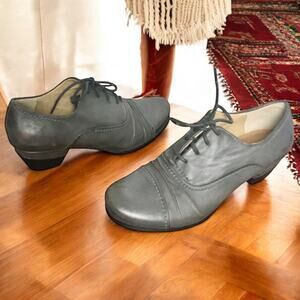 Biala Women's 38M Dark Gray Leather Lace Up Block Heeled Shoes with Pleat